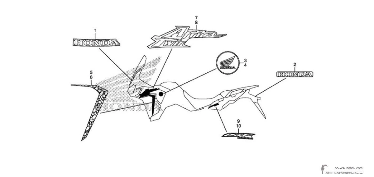 Naklejki do Honda CRF1000 AFRICA TWIN 2019 - Czarny • Honda Naklejki OEM