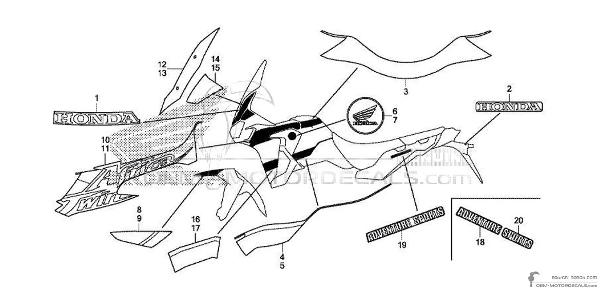 Stickers voor Honda CRF1000 AFRICA TWIN Adventure Sports 2019 - Wit • Honda OEM Stickers