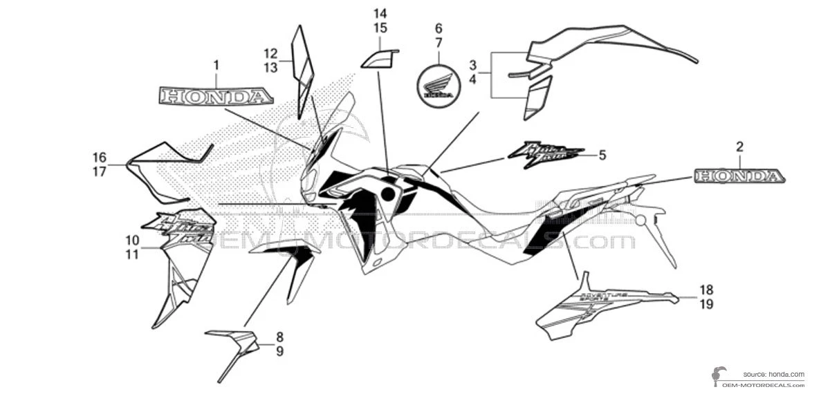Decals for Honda CRF1100 AFRICA TWIN ADVENTURE SPORTS 2022 - White • Honda OEM Decals