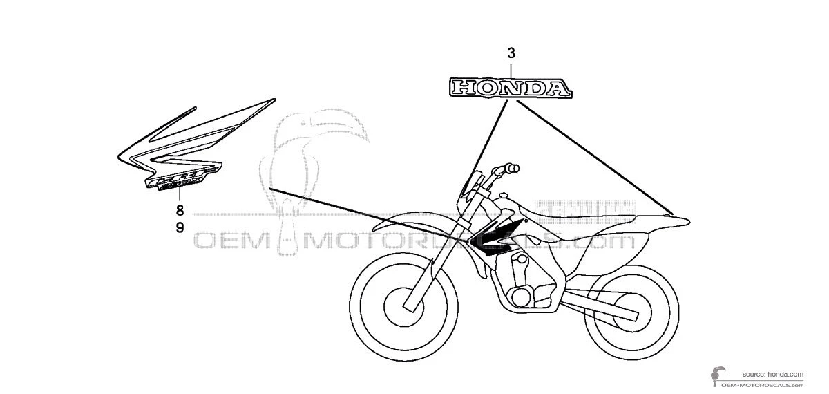 Naklejki do Honda CRF250X 2007 - Czerwony • Honda Naklejki OEM