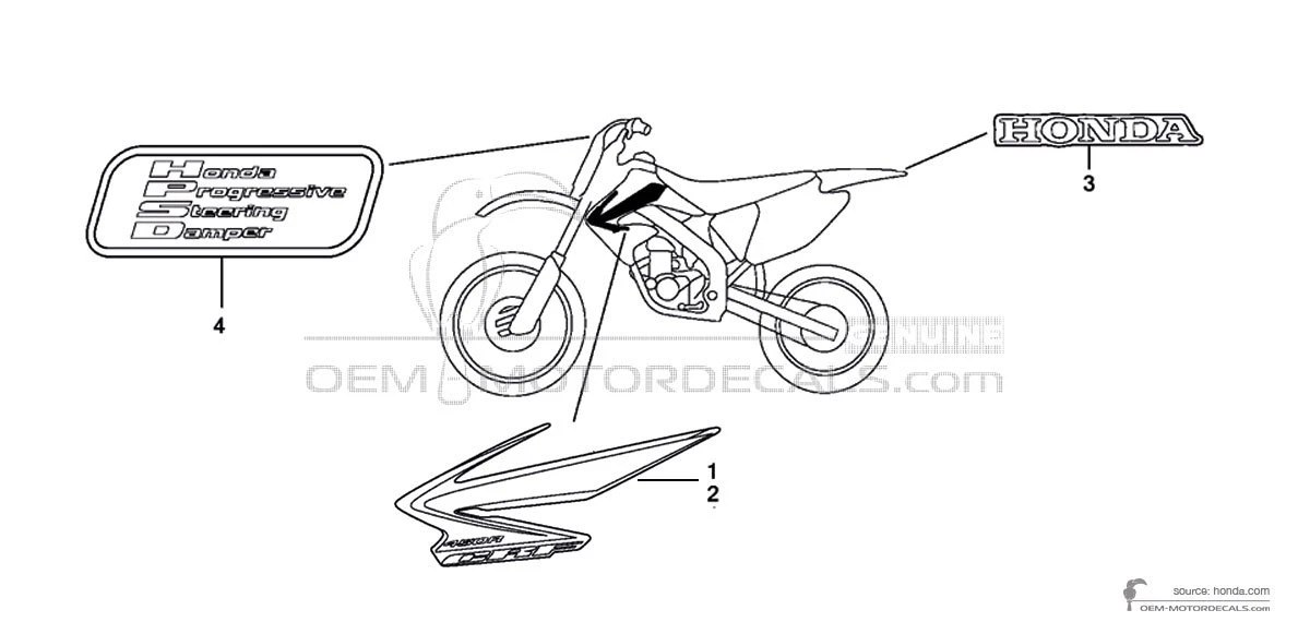 Adesivi per Honda CRF450R 2008 - Rosso • Honda Adesivi OEM
