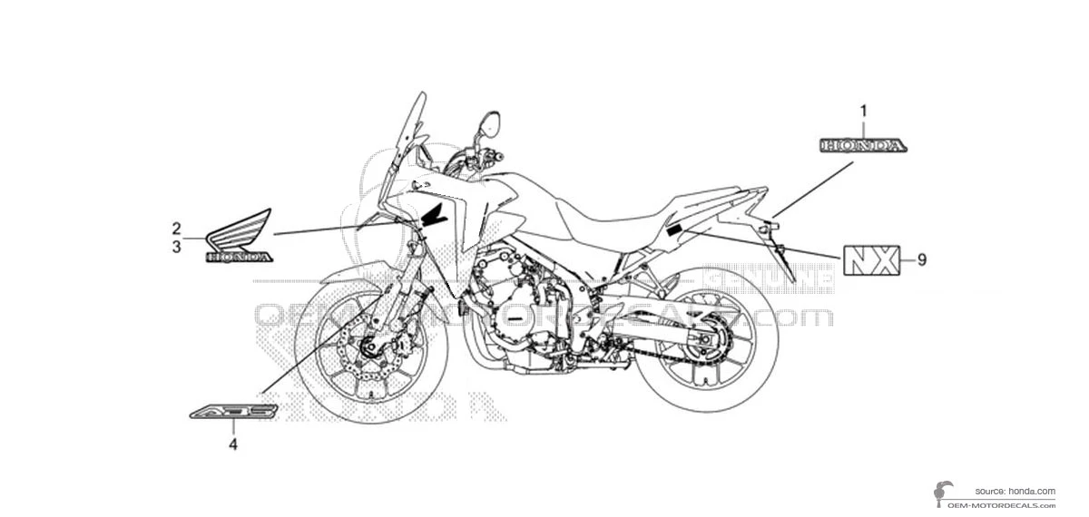 Decals for Honda NX500 2024 - Black • Honda OEM Decals