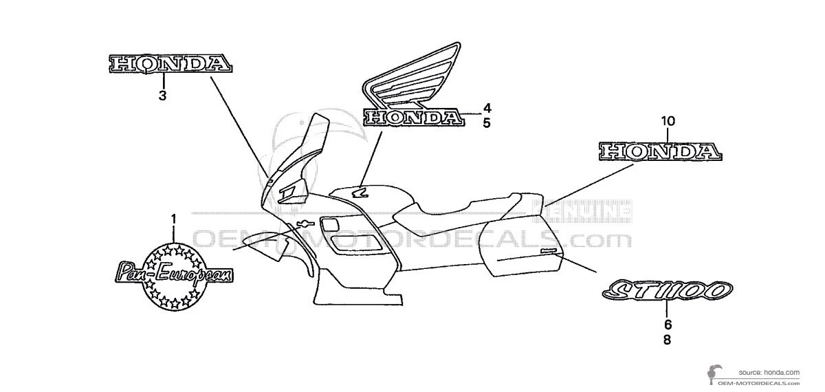 Adesivi per Honda ST1100 PAN EUROPEAN 1991 - Argento • Honda Adesivi OEM