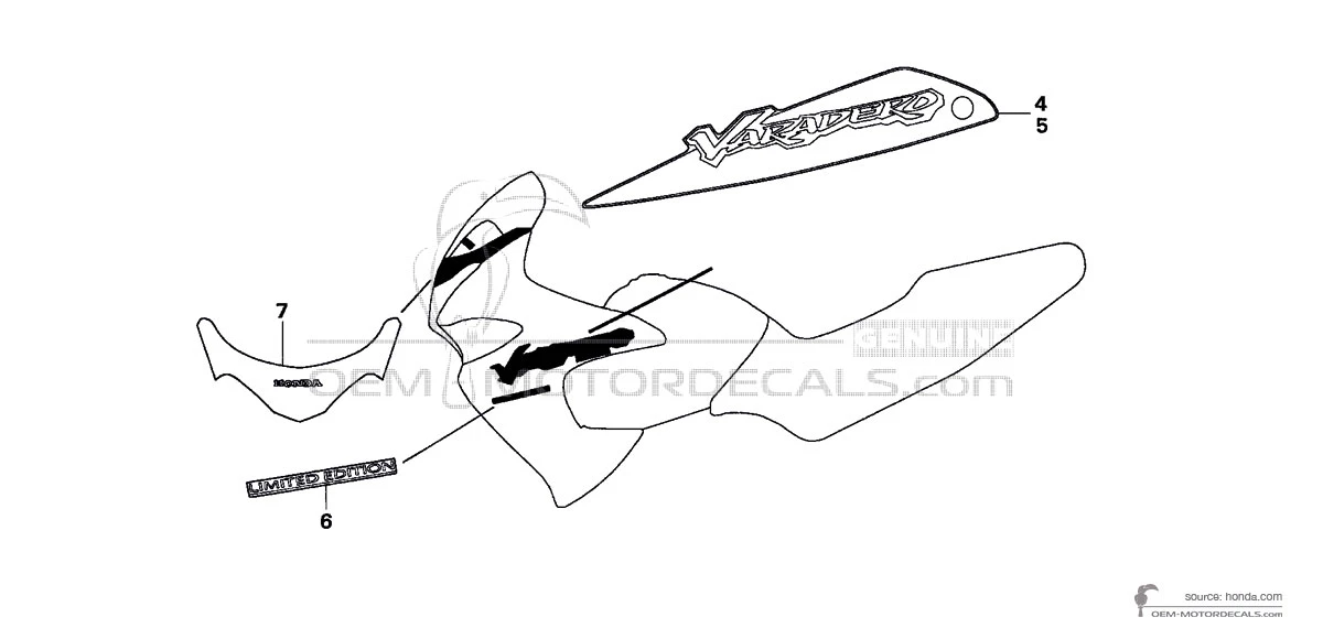 Adesivi per Honda XL125V VARADERO 2004 - Argento • Honda Adesivi OEM