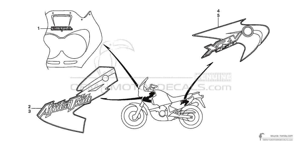 Aufkleber für Honda XRV750 AFRICA TWIN 2000 - Schwarz • Honda OEM-Aufkleber
