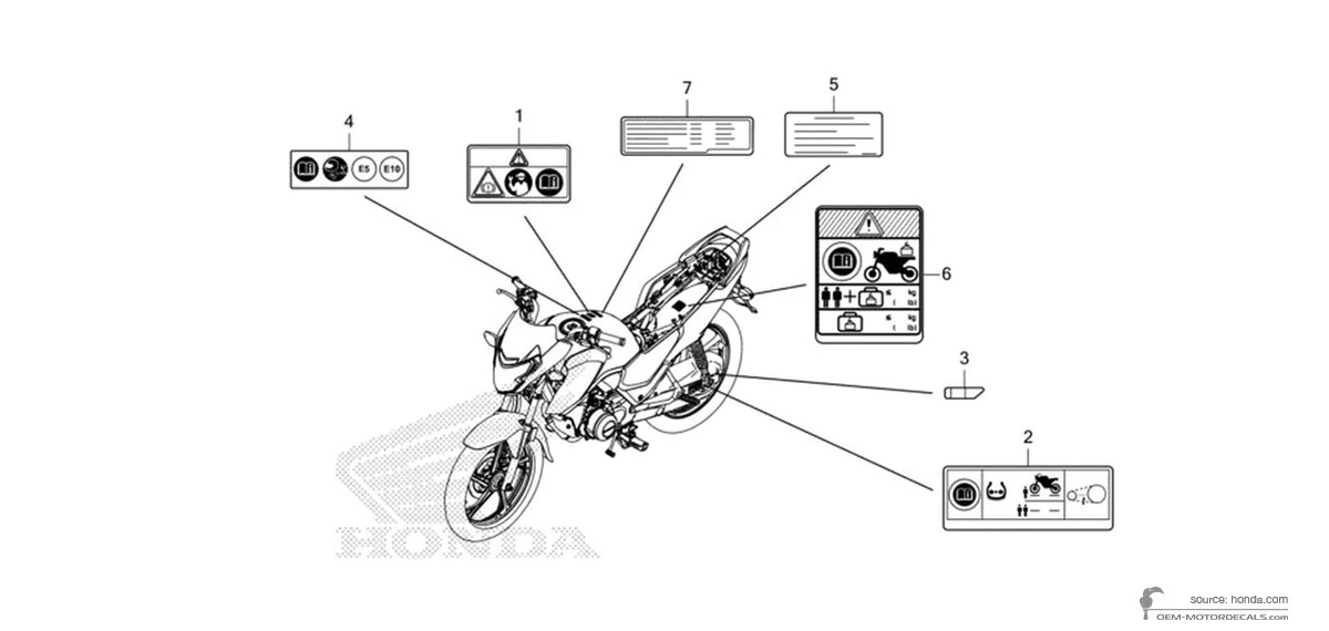 Decals for Honda CB125F 2024 - Caution labels • Honda OEM Decals