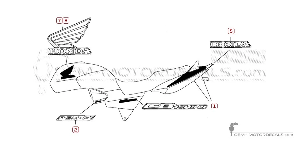 Decals for Honda CB1300 2007 • Honda OEM Decals