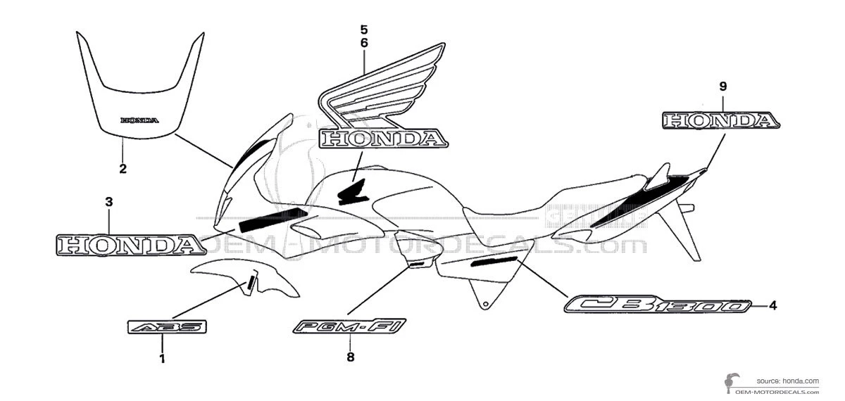 Adesivi per Honda CB1300S 2007 - Nero • Honda Adesivi OEM