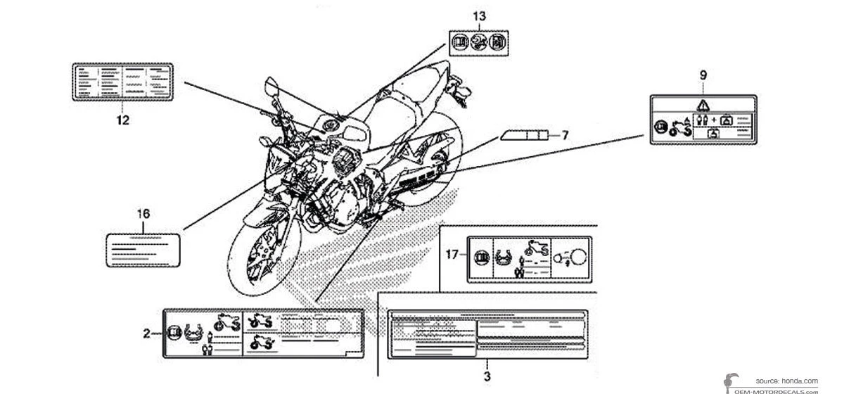 Decals for Honda CB500F - Caution labels • Honda OEM Decals
