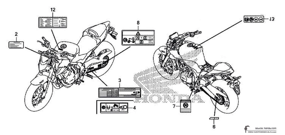 Decals for Honda CB500F - Caution labels • Honda OEM Decals