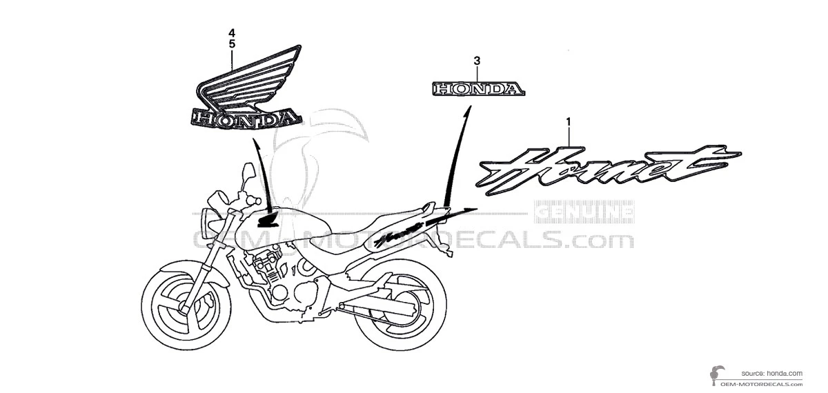 Stickers voor Honda CB600F HORNET 2002 - Geel • Honda OEM Stickers