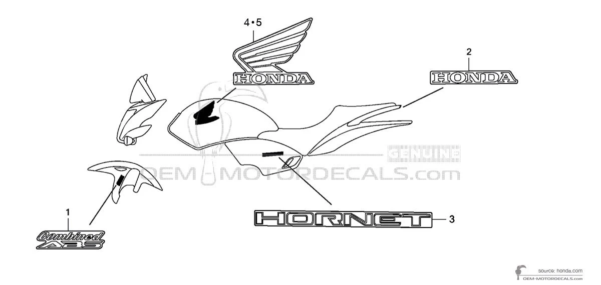 Stickers voor Honda CB600F HORNET 2009 - Rood • Honda OEM Stickers