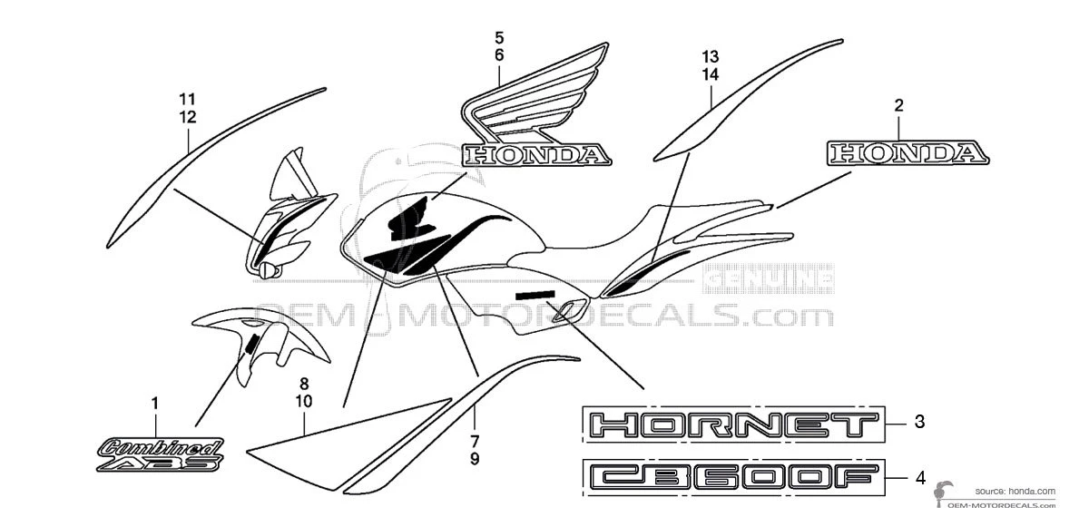 Stickers voor Honda CB600F HORNET 2009 - Zilver • Honda OEM Stickers