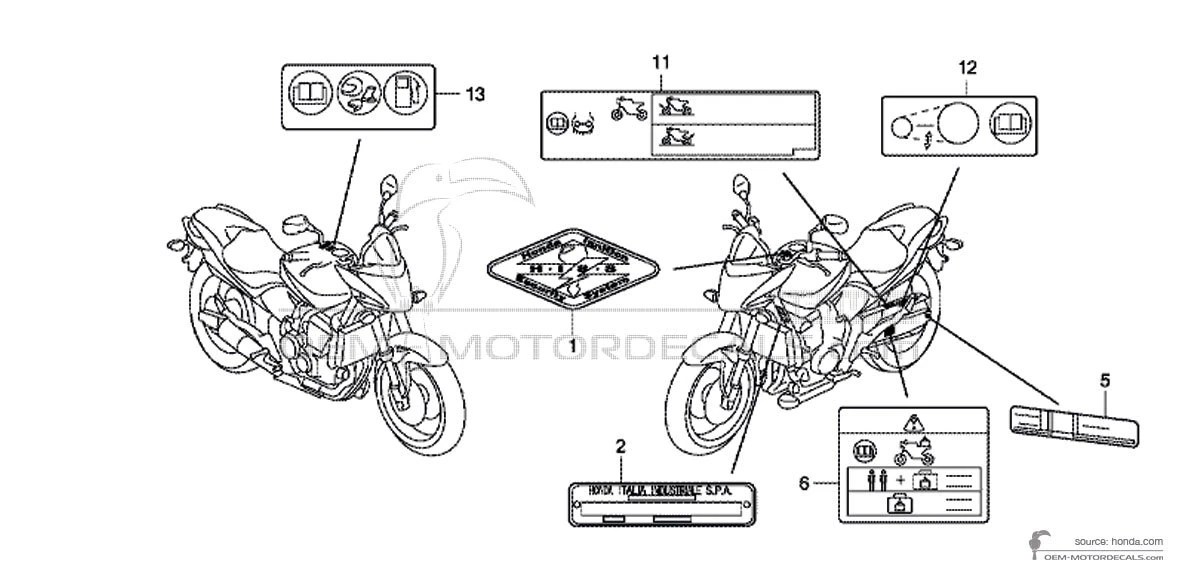 Decals for Honda CB600F HORNET - Caution labels • Honda OEM Decals
