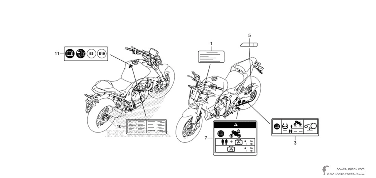 Decals for Honda CB750 HORNET 2023 - Caution labels • Honda OEM Decals