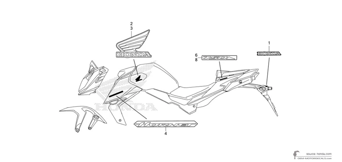 Decals for Honda CB750 HORNET 2023 - Graphite • Honda OEM Decals