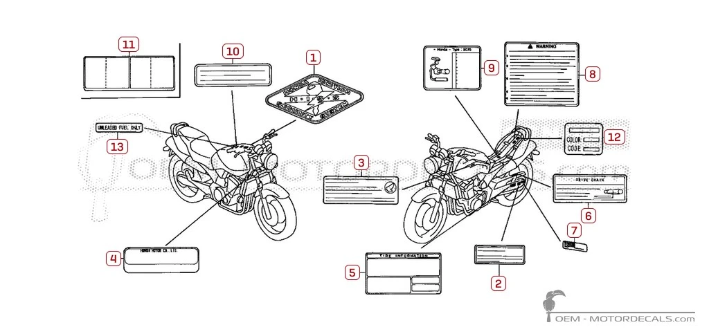 Autocollants pour Étiquettes d'avertissement • Honda Autocollants OEM