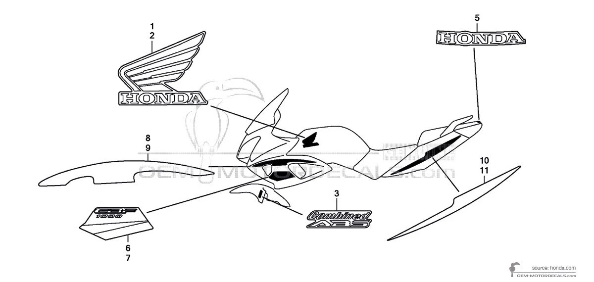 Decals for Honda CBF1000 2010 - White • Honda OEM Decals