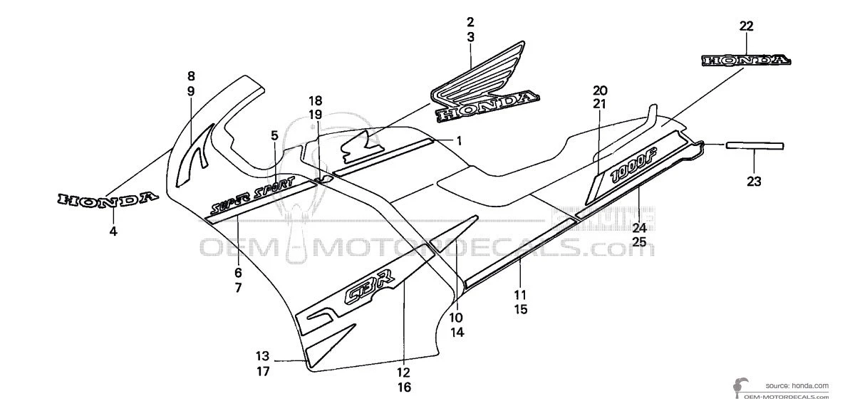 Decals for Honda CBR1000F 1991 - White • Honda OEM Decals