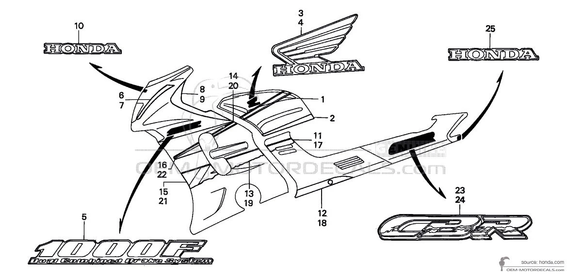 Decals for Honda CBR1000F 1993 - Blue • Honda OEM Decals