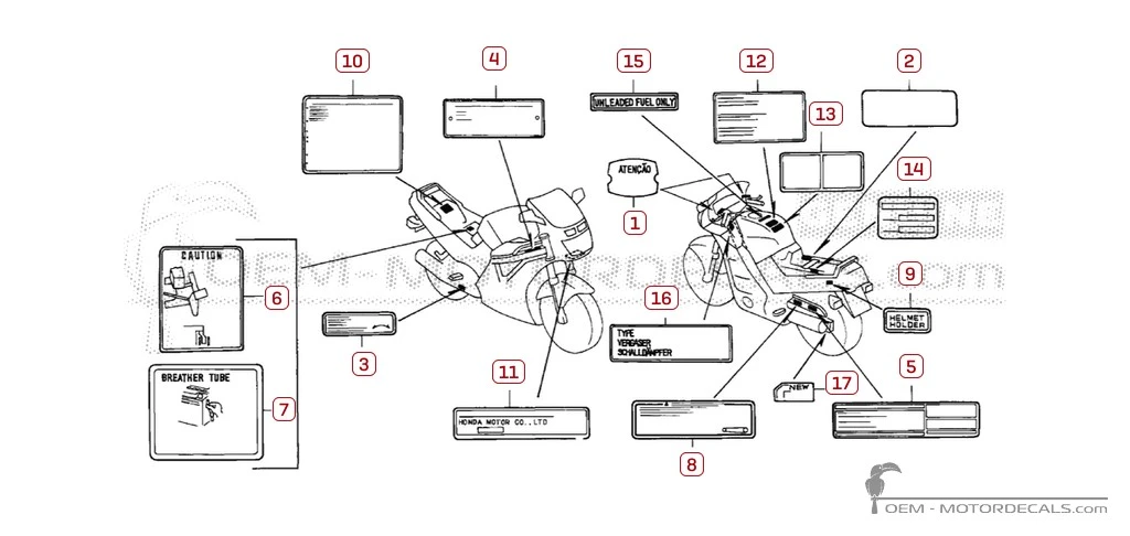 Aufkleber für Warnhinweise • Honda OEM-Aufkleber