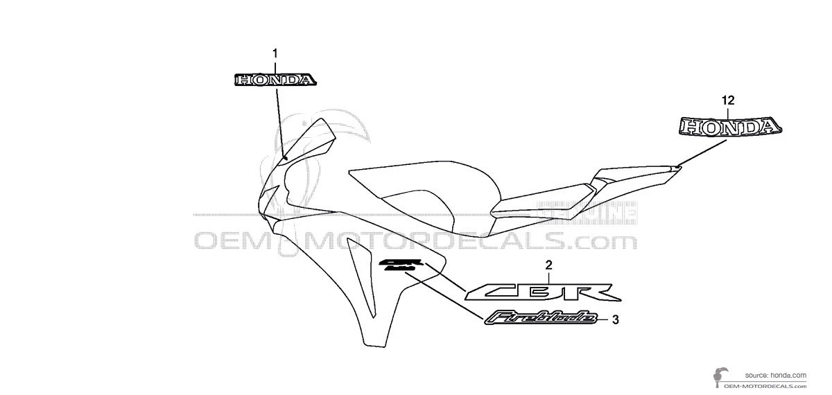 Naklejki do Honda CBR1000RR FIREBLADE 2008 - Czarny • Honda Naklejki OEM