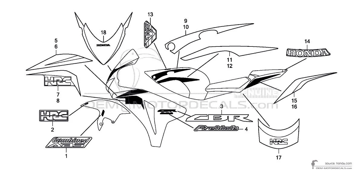 Decals for Honda CBR1000RR FIREBLADE 2009 - White • Honda OEM Decals