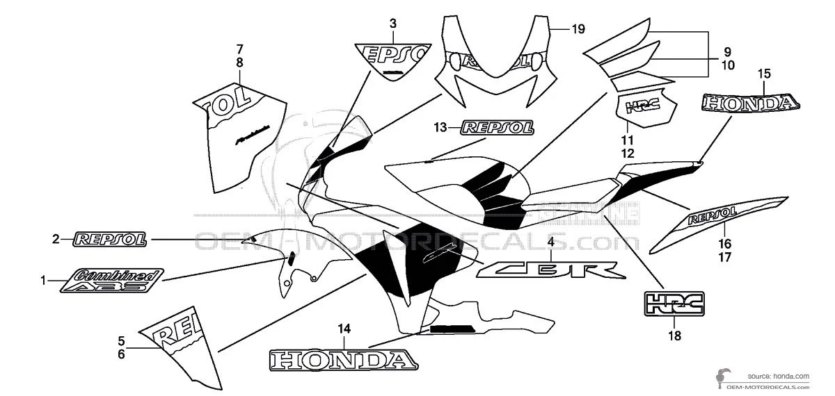 Decals for Honda CBR1000RR FIREBLADE 2009 - Orange • Honda OEM Decals