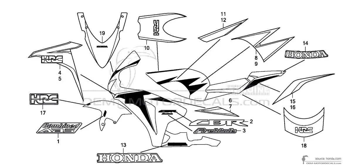 Stickers voor HONDA CBR1000RR FIREBLADE 2010 - Wit • Honda OEM Stickers