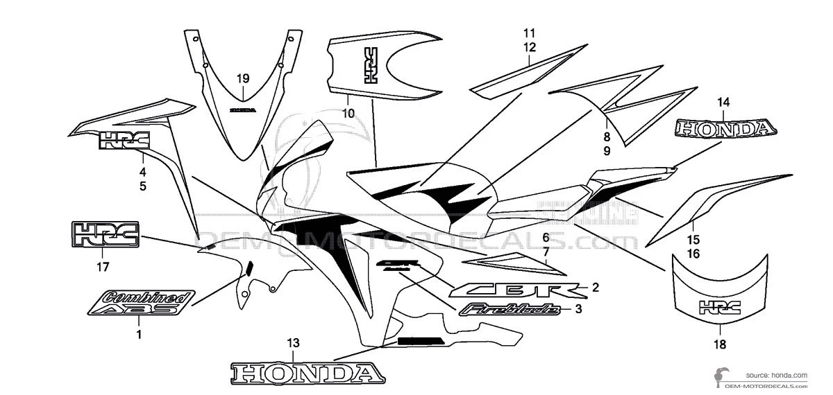Decals for Honda CBR1000RR FIREBLADE 2011 - Blue • Honda OEM Decals