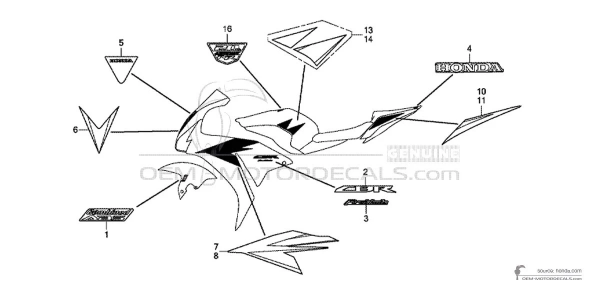 Naklejki do HONDA CBR1000RR FIREBLADE 2012 - Biały • Honda Naklejki OEM