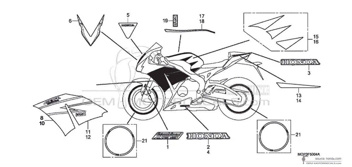 Stickers voor HONDA CBR1000RR FIREBLADE SP  2014 - Wit (HRC Tricolor) • Honda OEM Stickers