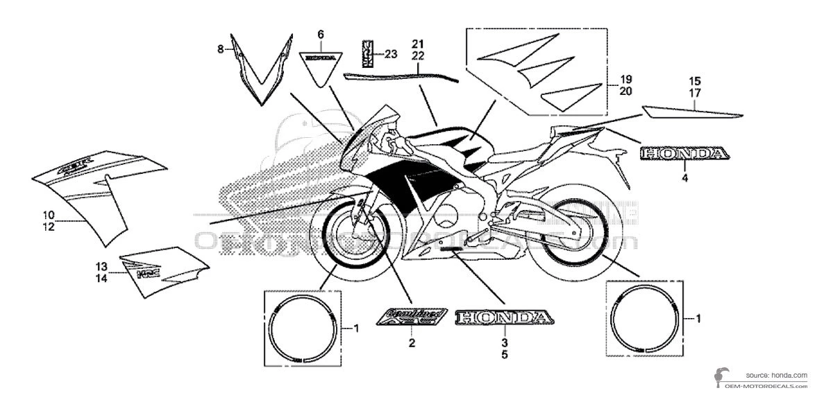Pegatinas para HONDA CBR1000RR FIREBLADE SP  2016 - Blanco (HRC Tricolor) • Honda Pegatinas OEM