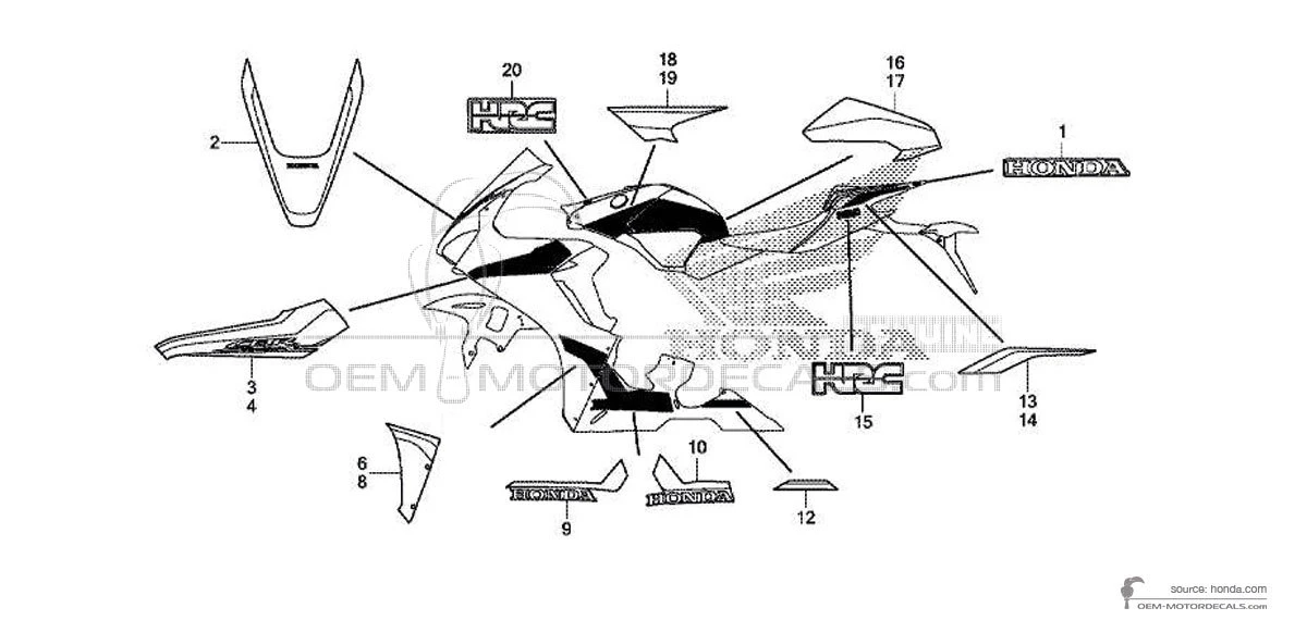 Decals for Honda CBR1000RR FIREBLADE SP  2019 - Red • Honda OEM Decals