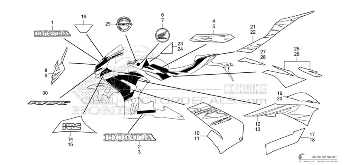 Stickers voor Honda CBR1000RR FIREBLADE SP 30 Anniversary 2022 - Wit • Honda OEM Stickers