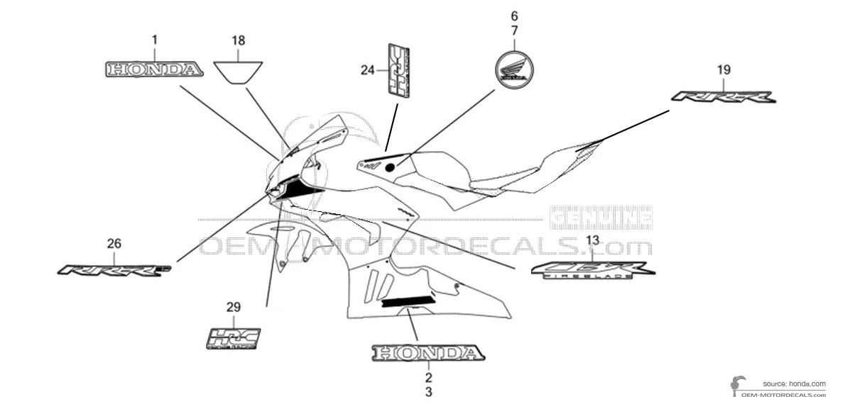 Decals for Honda CBR1000RR-R FIREBLADE SP CARBON 2024 - Black • Honda OEM Decals