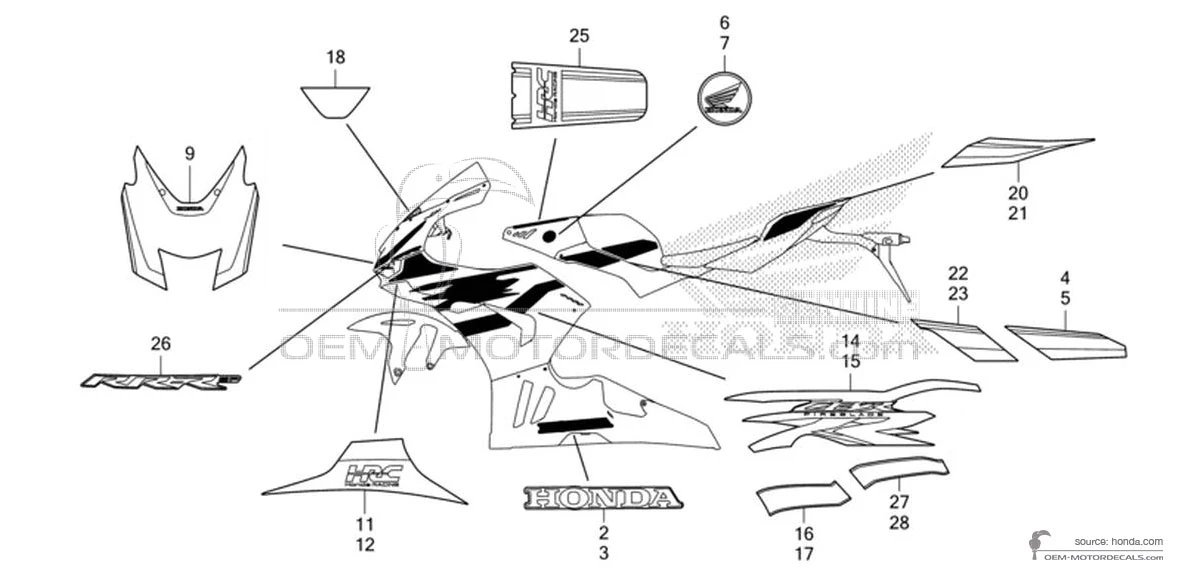 Decals for Honda CBR1000RR-R FIREBLADE SP 2024 - Red • Honda OEM Decals