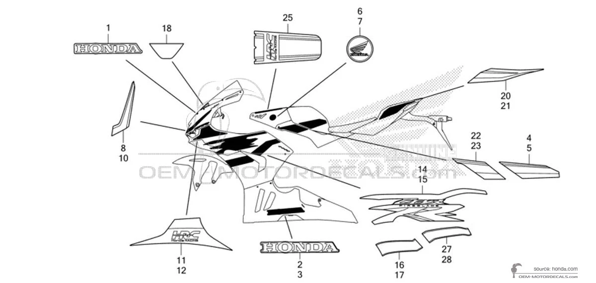 Adesivi per Honda CBR1000RR FIREBLADE 2025 - Rosso • Honda Adesivi OEM