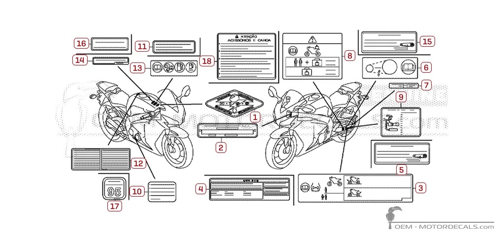 Aufkleber für Warnhinweise • Honda OEM-Aufkleber