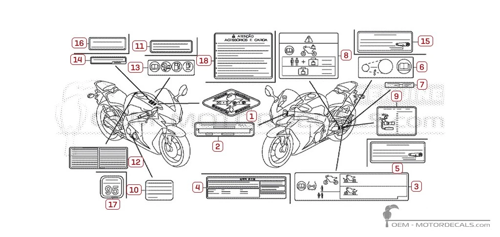 Aufkleber für Warnhinweise • Honda OEM-Aufkleber