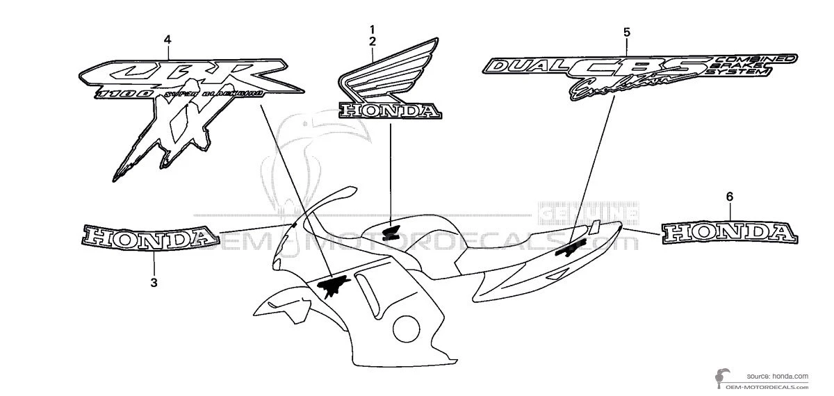 Adesivi per Honda CBR1100XX SUPER BLACKBIRD 1997 - Argento • Honda Adesivi OEM