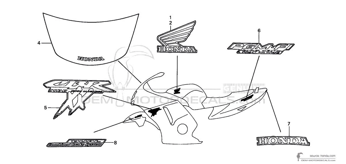 Adesivi per Honda CBR1100XX SUER BLACKBIRD 2004 - Argento • Honda Adesivi OEM