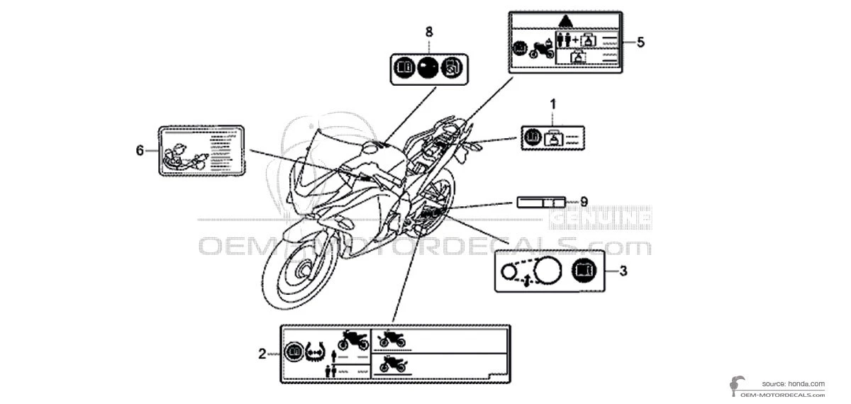 Aufkleber für Honda CBR125R - Vorsichtsetiketten • Honda OEM-Aufkleber
