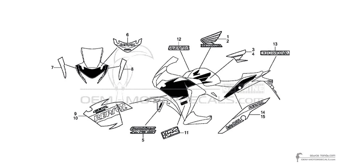 Decals for Honda CBR250R 2013 - Orange • Honda OEM Decals