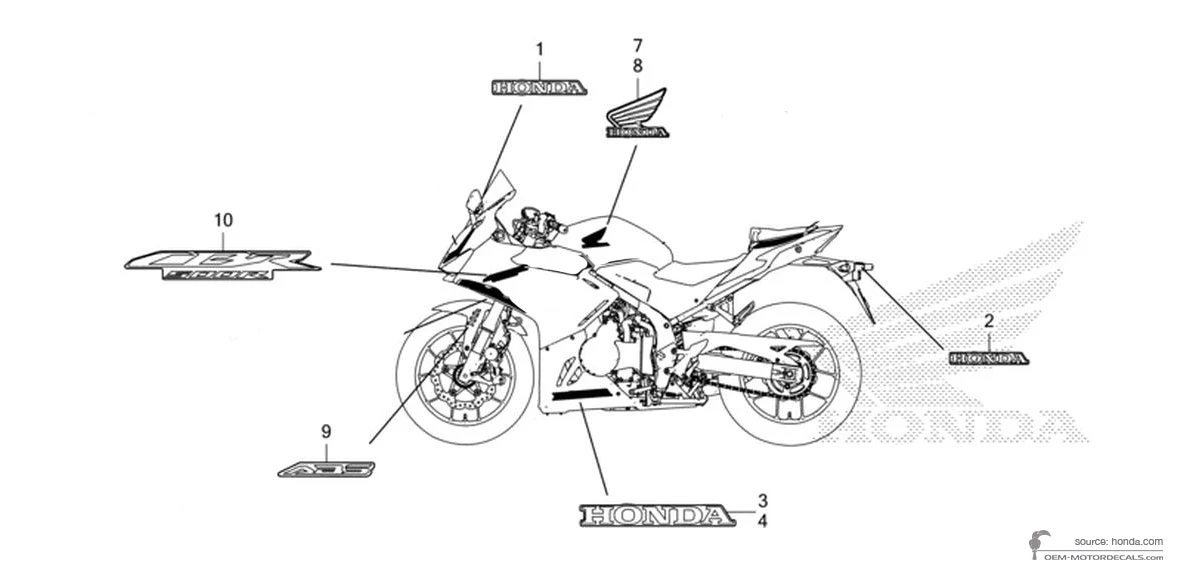Autocollants pour Honda CBR500R 2024 - Noir • Honda Autocollants OEM