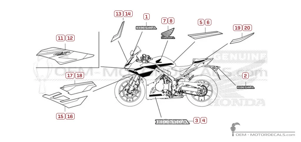 Decals for Honda CBR500R 2025 • Honda OEM Decals