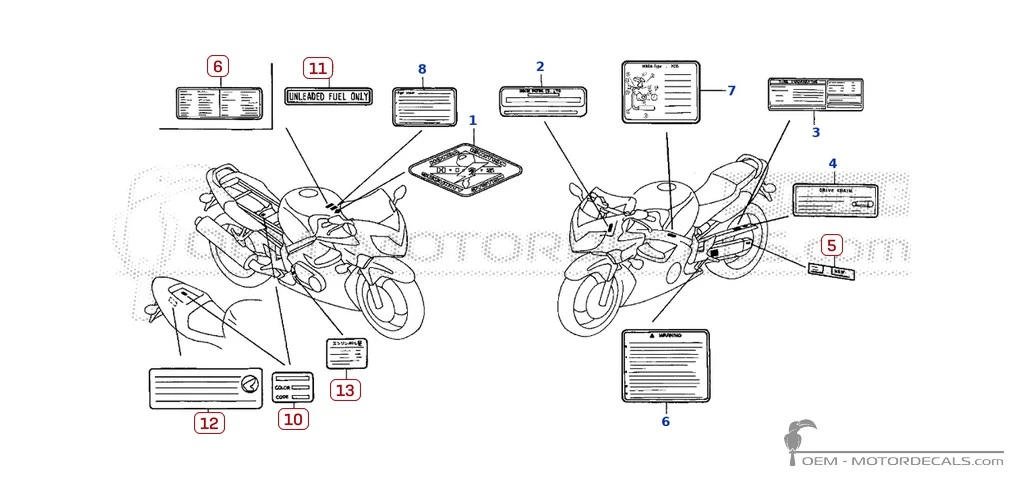 Aufkleber für Warnhinweise • Honda OEM-Aufkleber