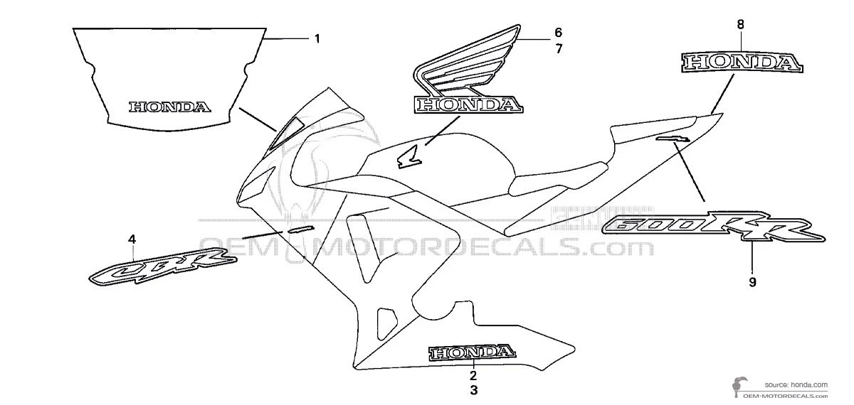 Adesivi per Honda CBR600RR 2004 - Blu • Honda Adesivi OEM