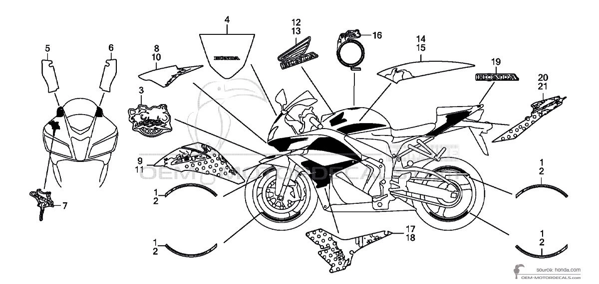 Decals for Honda CBR600RR 2009 - White Special • Honda OEM Decals