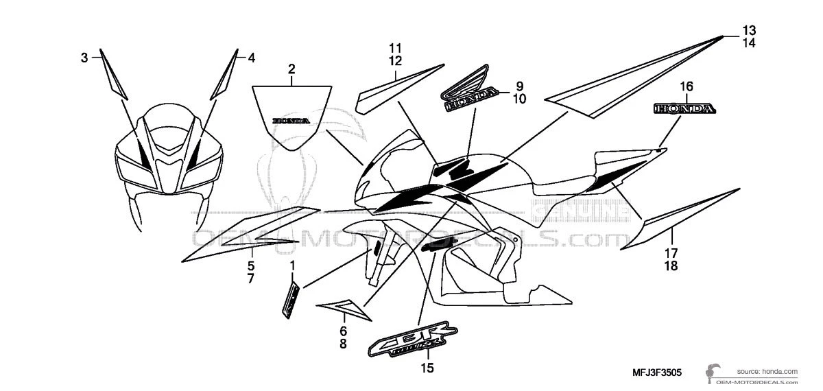 Stickers voor Honda CBR600RR 2010 - Wit • Honda OEM Stickers